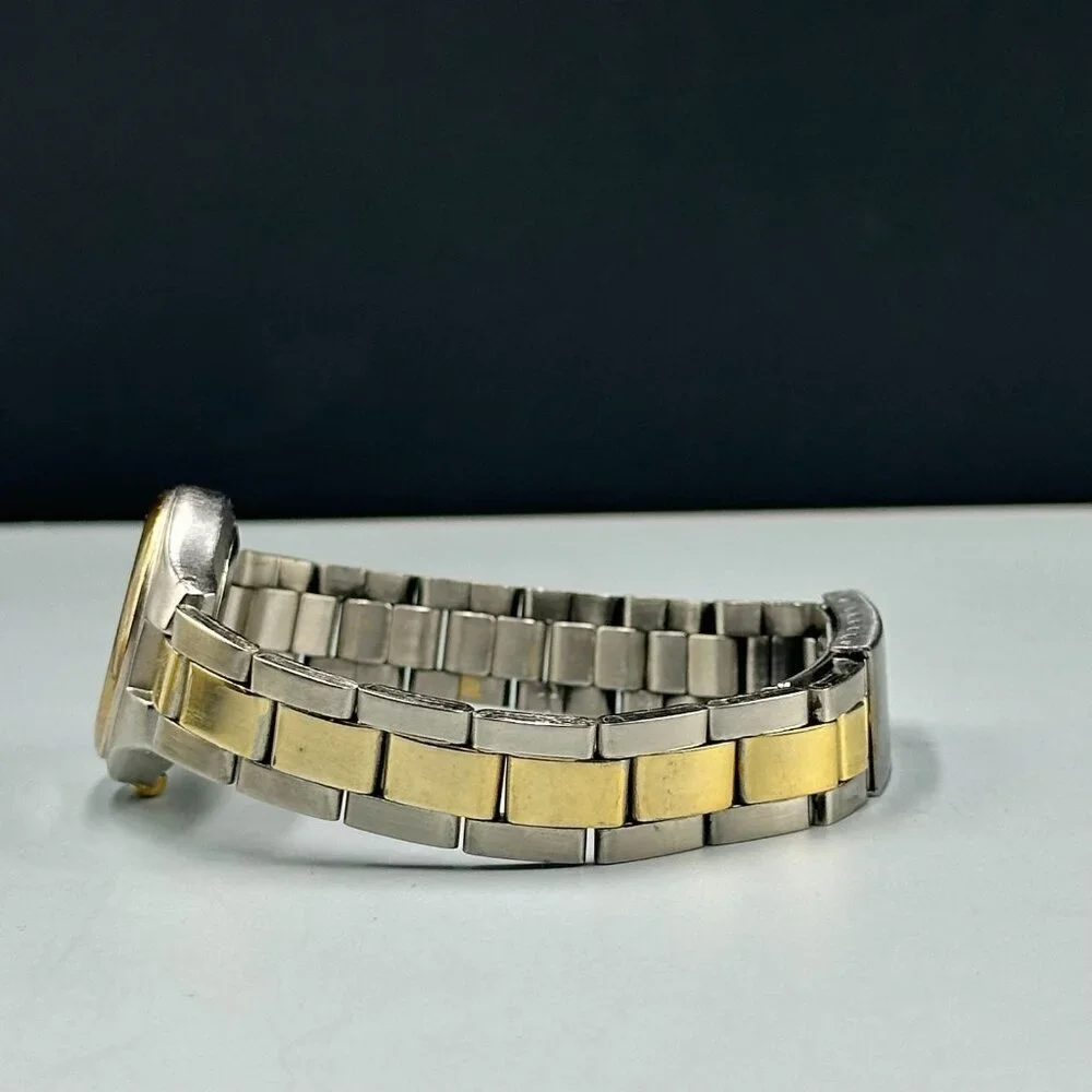3/$30 Mitre Watch Women Silver Gold Two Tone Date Window New Battery 7.5 Inch